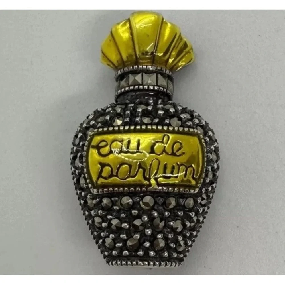 Signed Judith‎ Jack sterling enamel marcasite perfume bottle brooch